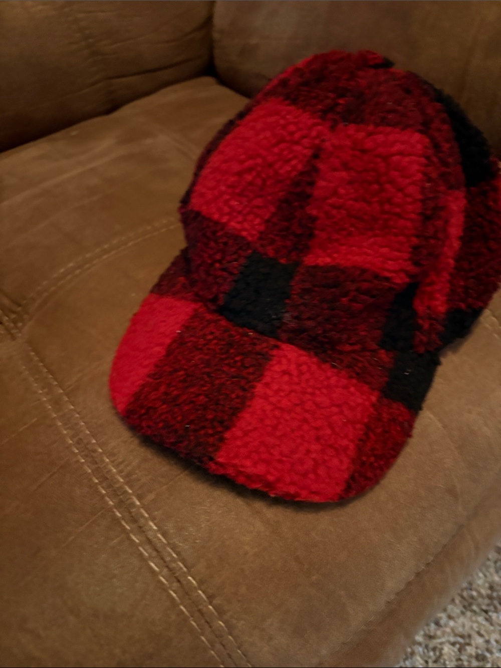 C.C adult Red and Black Sherpa Plaid Cap